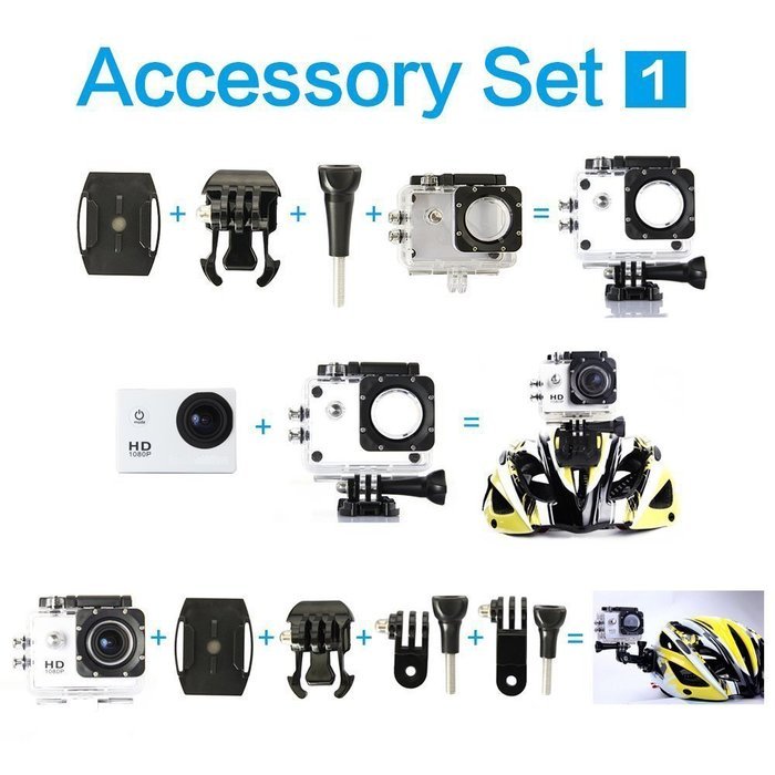 Mira-Tech Waterproof Action Camera 12MP 1080P HD with 2 Batteries and Free Accessories Kit(White) N6
