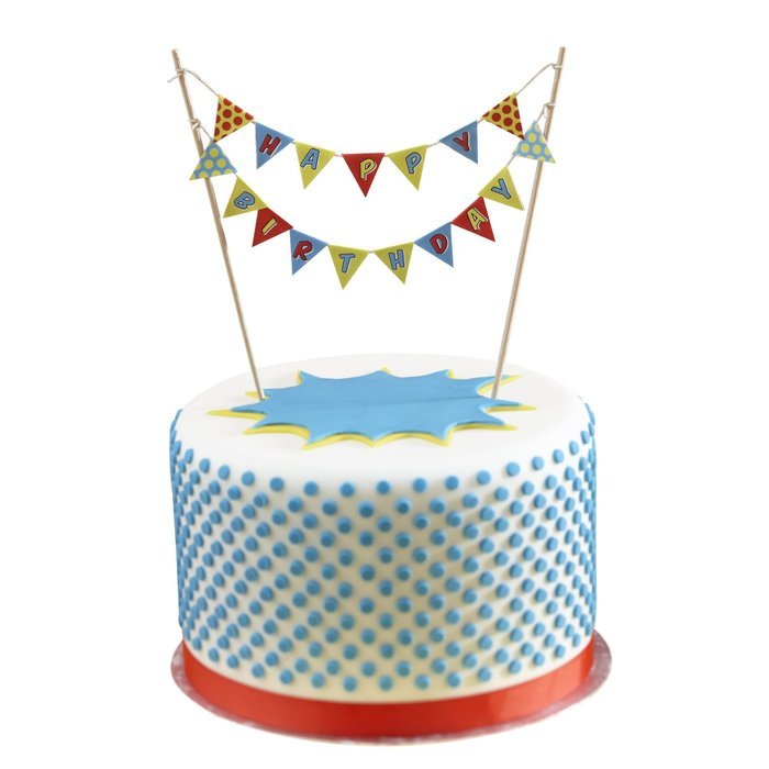 Ginger Ray Pop Art Superhero Party Happy Birthday Cake Bunting Topper, Mixed