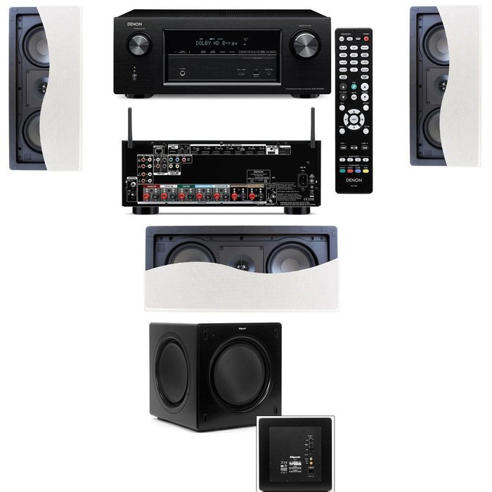 Klipsch R-2502-W II In-Wall Speaker (LCR) 3.1 Denon AVR-X2100W 7.2