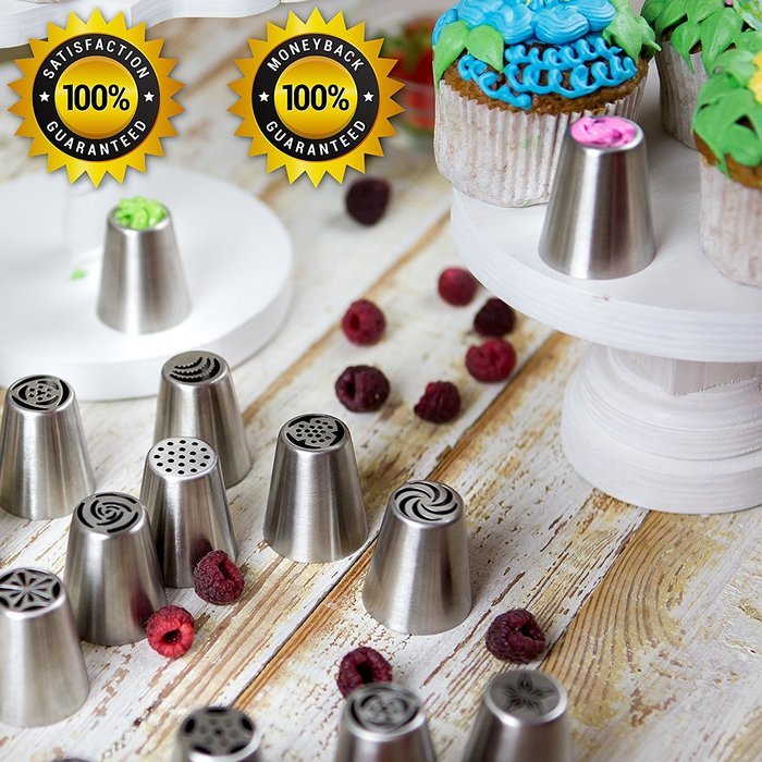 Russian Piping Tips - Cake Decorating Baking Supplies Kit - Icing Pastry Disposable Bags & Coupler - Premium 29... N6