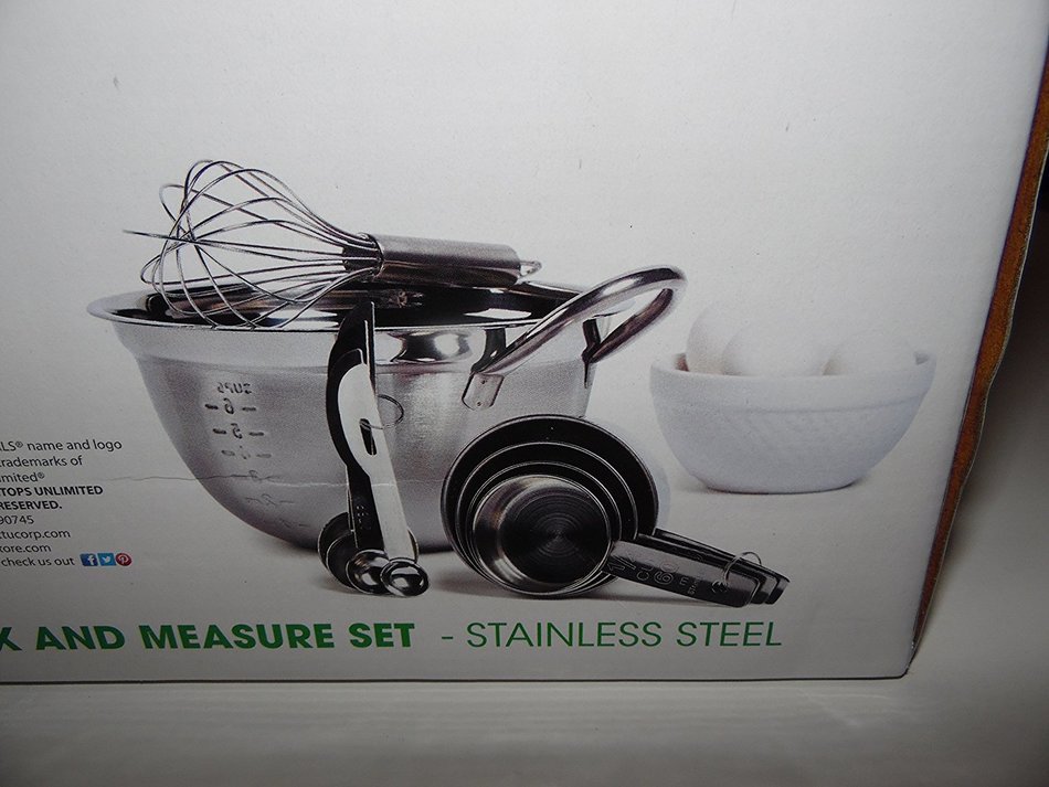 Basic Essentials (be) 10 piece Mix and Measure Set - Stainless Steel 2.7 Quart Measuring Bowl, 4 measuring cups...
