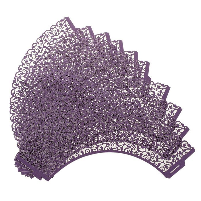 TOOGOO(R)50 pcs Filigree Vintage Cupcake Wrappers Wraps Cases - Wedding, Birthday, UK seller(Purple) N3