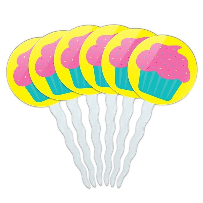 Set of 6 Cupcake Picks Toppers Decoration Birthday Party - Over the Hill Birthday Black Yellow N36