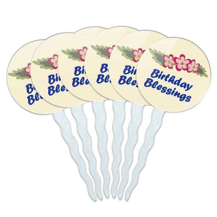 Set of 6 Cupcake Picks Toppers Decoration Birthday Party - Over the Hill Birthday Black Yellow N37