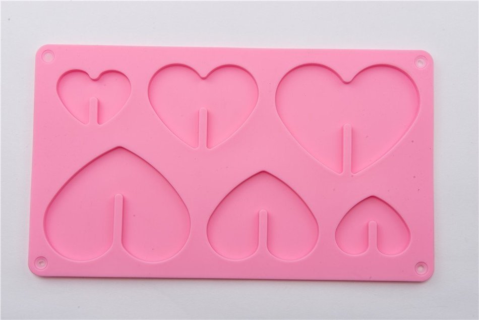 6 Cavity Big&Small Love Heart Shape Silicone Cake Chocolate Baking Mold for Microwave Oven N8