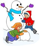 clipart of the playing children with a snow