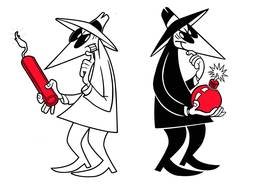 drawings of a black and white man with grenades in his hands