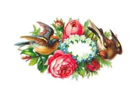 Vintage bird nest and flowers clipart