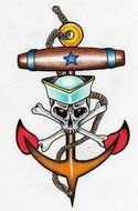 Navy Anchor And Skull Tattoo drawing