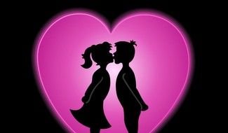 kiss of lovers on the background of a pink heart