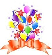 balloons, ribbon and salute on a greeting card