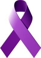 drawn purple cancer ribbon on a white background
