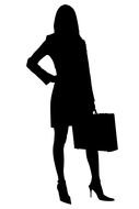 Black silhouette of the businesswoman with the briefcase clipart