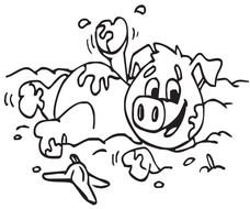 cartoon pig in the mud