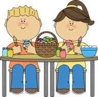 Kids Painting Easter Eggs Clip Art Image