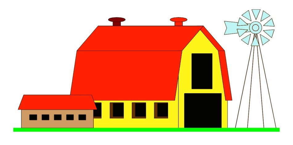 painted farm hangar and windmill