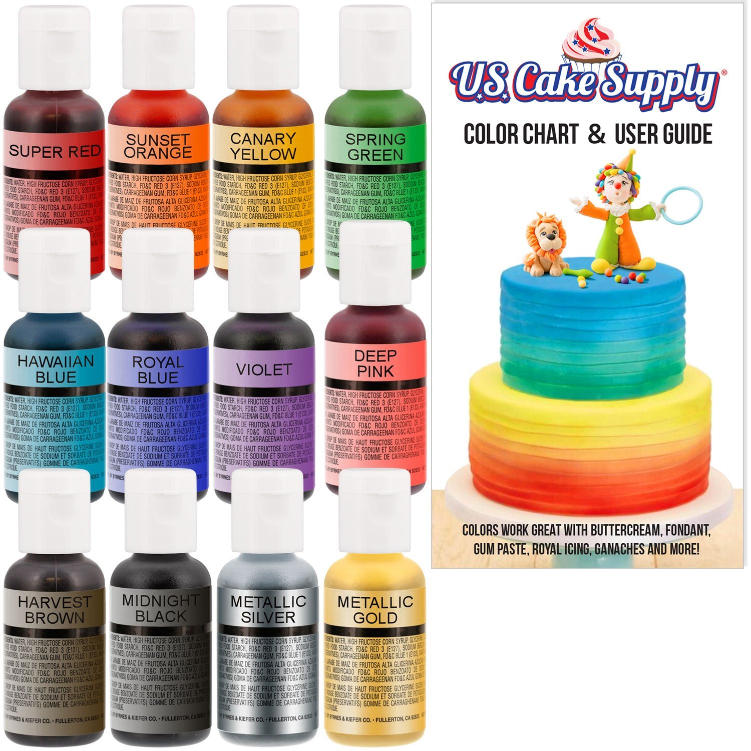 12 Color-US Cake Supply by Chefmaster Airbrush Cake Color Set - The 12 ...