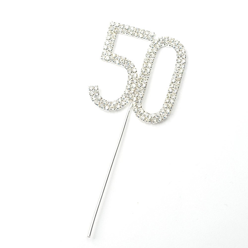 La Tartelette Rhinestone Crystal Silver Cake Topper Number 50 Birthday ...