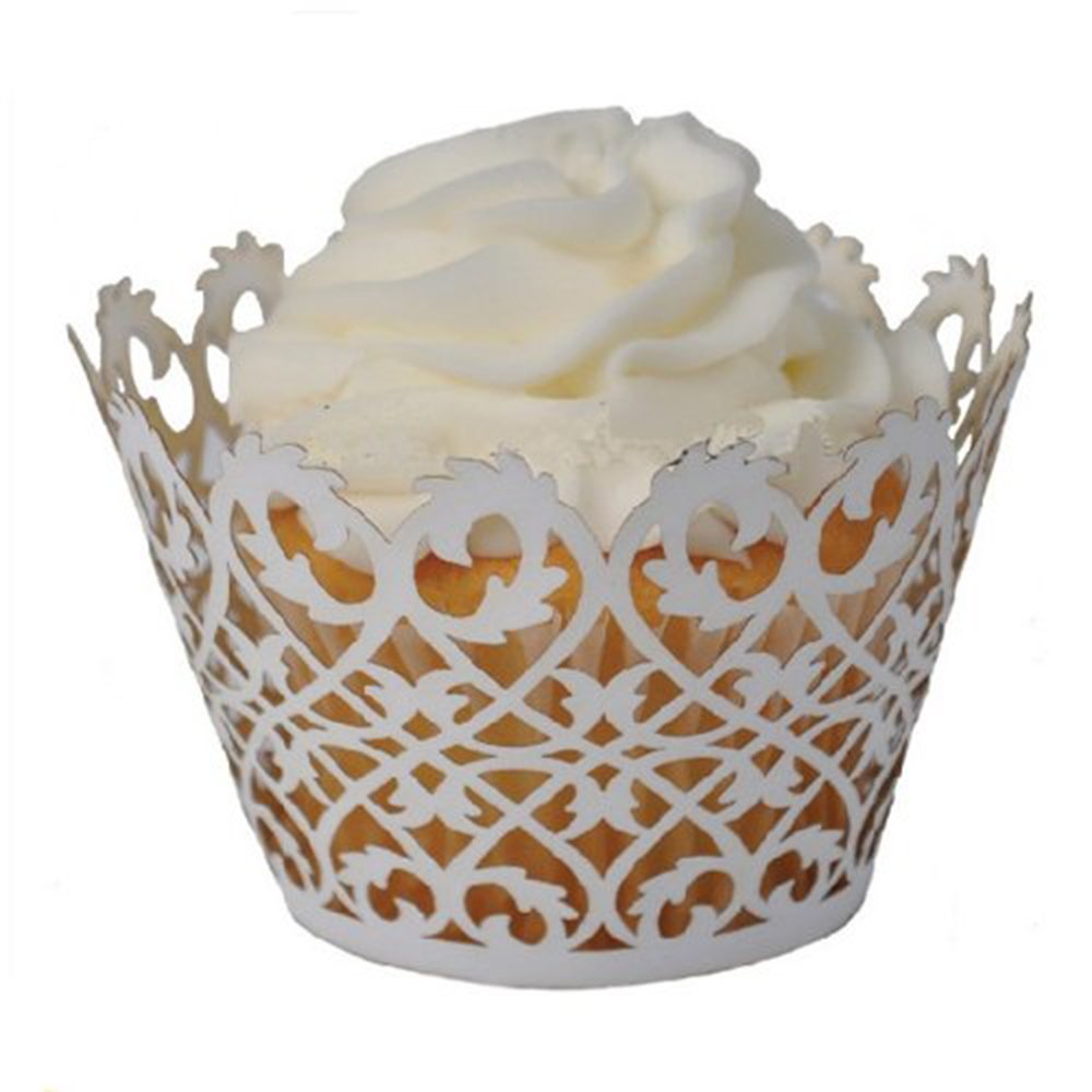 Resmy® Pack of 24 White Filigree Lace Cupcake Wrappers Wraps Liners ...