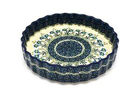 Polish Pottery Baker - Fluted Quiche - Small (7") - Blue Spring Daisy