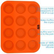 Silicone Mini Muffin Cupcake Baking Pan Tray - 12 Cup - 100% Pure Food Grade Premium Non-stick Silicon - Orange... N3