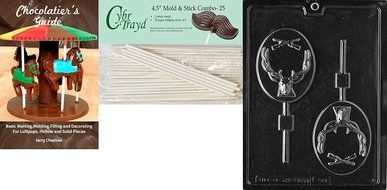 Cybrtrayd &#039;Deer Hunter Lolly&#039; Sports Chocolate Candy Mold with 25 4.5-Inch Lollipop Sticks and Chocolatier&#039;s Guide