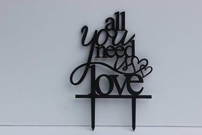 Meijiafei All You Need Is Love Cake Topper with Double Hearts Custom Wedding Cake Topper