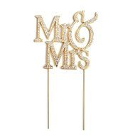 Mr &amp; Mrs Gold-plated Monogram Silhouette Rhinestone Wedding Cake Topper Decoration with Crystals - Formal Font N2
