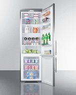 Built-in European counter depth bottom freezer refrigerator with stainless steel doors, platinum cabinet, and...