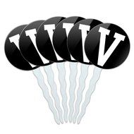 Set of 6 Cupcake Picks Toppers Decoration Letter Initial Black White - Letter G Initial N16