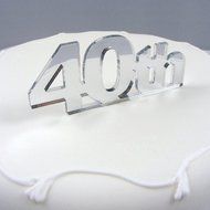 &quot;40th&quot; Cake Topper Mirror - 6cm with 4cm spike N3