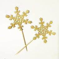 20 Pcs Gold Glitter Snowflake Cupcake Cake Toppers Pick Wedding Bridal Party N4