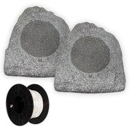 Theater Solutions 2R8G Outdoor Granite 8" Rock 2 Speaker Set with Wire for Yard Pool Spa Garden