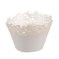 50pcs Filigree Vine Lace Cut Cupcake Wrapper Liner Baking Cup Case Trays Wedding Birthday - White, Rose N5