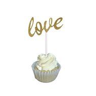 Aisila&reg; Pack of 20 Glitter Paper LOVE Wedding Cupcake Toppers Golden (Love 2)