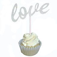 Aisila&reg; Pack of 20 Glitter Paper LOVE Wedding Cupcake Toppers Golden (Love 2) N2
