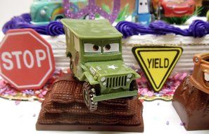 Cars 14 Piece Birthday Cake Topper Set Featuring Tow Mater, Sarge, Lightning McQueen, Fillmore, Luigi, Guido with... N7