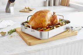 KitchenAid KitchenAid KC1T16RP 16" Tri-Ply Stainless Steel Roaster with Rack - Brushed Exterior and Polished Interior... N4