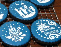 Designer Stencils C463 Seasons Greeting Cookies Stencils, (Seasons Greetings - Carolers - Candle and Holly), Beige... N2