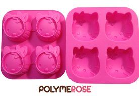 SET of TWO (2) Polymerose 4 Cavity Silicone KITTY Candy and Dessert Molds Pans N3