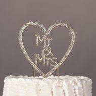 Mr &amp; Mrs Heart Wedding Cake Topper Gold Monogram Rhinestone Decoration (Gold) N5
