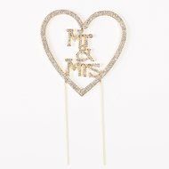 Mr &amp; Mrs Heart Wedding Cake Topper Gold Monogram Rhinestone Decoration (Gold) N6