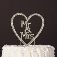 Mr &amp; Mrs Heart Wedding Cake Topper Gold Monogram Rhinestone Decoration (Gold) N7
