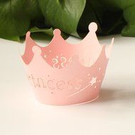 24pcs Pink Princess Crown Cupcake Wrappers Cases Wedding Christening Baby Girl Shower Party Cake Decoration N2