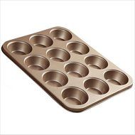 Gold 12 Cavity Muffin Cake Pan Non Stick Cast Iron Waffle Baking Pan 14inch N6
