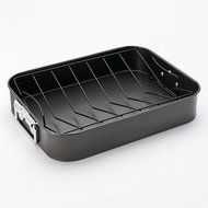 Basic Essentials Roaster With V-Rack - Non-stick Steel - 16 x 12x 3 Inch