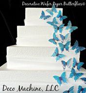 24 LIGHT TEAL TURQUOISE BLUE Assorted Decorative Wafer Paper Butterflies&copy; Set 1.75&quot; Size Cake Decorations Cupcake...