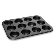 12 Cup Muffin Pan, Non-Stick Bakeware for Perfect Cupcake Results Made of Black Aluminum by Topenca N2