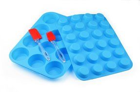 Walfos Reusable Top Silicone Muffin &amp; Cupcake Baking Pan Set (Large 12 &amp; Mini 24 Cup Sizes) / Non Stick cake molds... N6