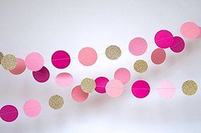 HEARTFEEL 2 Sets of 6.5 Feet Long Circle Dots Paper Garland Hanging D&eacute;cor Fuchsia Pink and Gold Baby Shower Birthday... N3